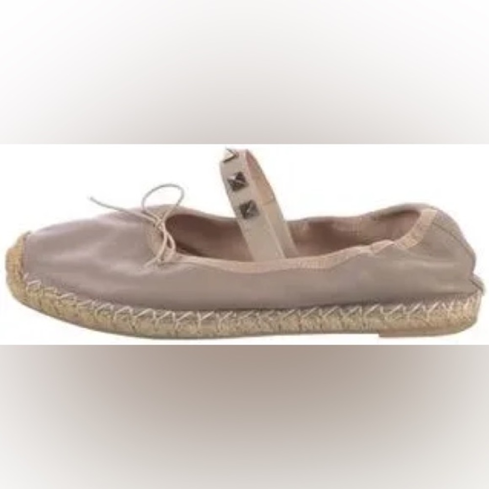 Valentino Rockstud Pink Leather Ballerina Espadrilles